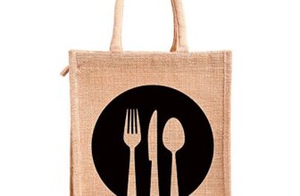 H&B Men’s Jute Work Tote Tiffin Bags With Zip For Lunch (Medium Size, Print: Dine 3, Beige, Size: 11X9X6 Inch).