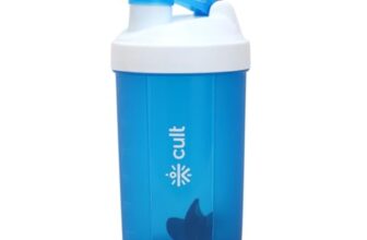 CULT Mini Protein Shaker Bottle 600ml for Men & Women – Compact, Leakproof, BPA-Free, with Wire Mixer Ball & Storage Compartment – Smooth Shakes, Easy to Clean, Portable Gym & Travel Shaker – Blue