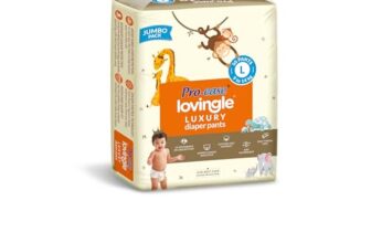Pro-ease Lovingle Luxury Wrapper Baby Diaper|Pant Style Diaper for Baby|Diaper L Size|2X preference on Absorption*IAdvanced Leakage Protection|Wetness Indicator|Easy Throw Tape|9-14 Kg|50 Pieces.