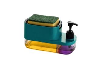 Kitchwell 3 in 1 Soap Pump Dispenser Dish Soap Liquid Dispenser Sponge Holder Dish Soap Pump Dispenser for Kitchen Sink Accessories Items Countertop Kitchen Bathroom (Multicolor)