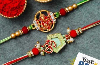 eCraftIndia Set of 2 Ganesha Om Rakhis | Best Bro Ever Fridge Magnet | Roli Chawal Pack | Designer Rakhi for Brother Bhaiya Bhai Bhabhi Kids