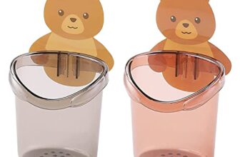 TEZURTH Pack of 1 Toothbrush Holder Plastic Stand for Toothpaste, Comb, Brush, Cream,Razor Holder Lotion Kids Bathroom Cup Drain Waterproof Sturdy Self Adhesive,Teddy Bear – BZ4655