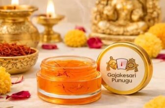 AYUR VISTARA Gajakesari Punugu for Pooja – 15 Grams | Sacred Traditional Fragrance for Rituals & Temple | Divine Aroma for Tilak & Spiritual Ambiance | Lasting Holy Essence (Saffron, Pack of 1)