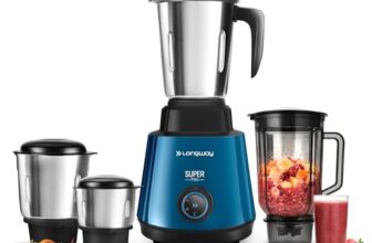 Longway Super Pro Juicer Mixer Grinder | Up to 750W Max Output Powerful Motor | 4 Jars for Grinding, Mixing, Juicing | 2 Years Warranty (Blue & Black)