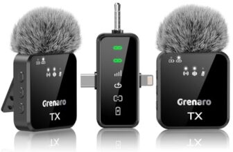 GRENARO Mic for YouTube Wireless, Dual Lapel Wireless Microphone for Recording with LED Display, 164ft Range, Mute/Reverb/Noise Reduction for YouTube, Live Streaming, Vlogging (3 in 1 Port Version)