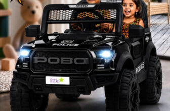 LITTLE RIDES Pobo 12v Battery Operated Jeep for Kids, with Light & Music | Big Jeep Battery Jeep Battery Operated Ride On(Black)