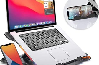 STRIFF 2-in-1 Laptop and Mobile Stand, Ergonomic, Adjustable Height, Anti-Slip Base, Heat Dissipation, Portable, Lightweight, Compatible with All Laptops Up to 15.6″ (Abs, Black)