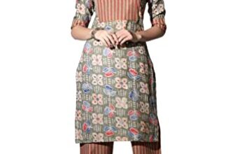 Leriya Fashion Women’s Kurta Set || Cotton Floral Hand Block Printed Stitched Kurta Pant Set for Women || Kurta Bottom Set for Casual || Traditional || Occasional Wear for Girls (Small, Mahendi)