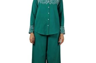 KAFTANIZE Forest Green Work Detailed Front Cotton Flex Co-Ord Set