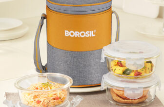 BOROSIL Zest Borosilicate Glass Lunchbox, 3pc Square Set (400ml Each), Office Tiffin Box 3 Containers Glass Office Lunch Box(1200 ml, Microwave Safe)