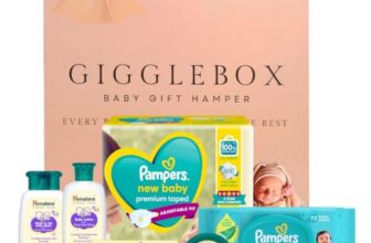 GIGGLEBOX Premium Baby Gift Hamper | Pampers Newborn Diapers & Wipes, Himalaya Baby Care With Pure Cow Ghee & Tedibar Soap | Essential Baby Care Set For Gifting & Daily Use,7 Count