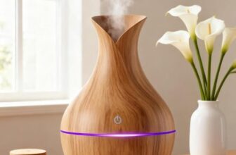 Aroma Diffuser with Wooden Finish, Ultrasonic Essential Oil Diffuser & Humidifier, LED Night Light, Quiet Air Freshener for Home Bedroom Office Spa