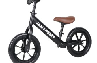 Amazon Brand – Jam & Honey 12T Balance Bike for Kids | Adjustable Handlebar & Seat | Anti-Puncture Wheels | Max Weight 25 Kg | 2+ Years | Black
