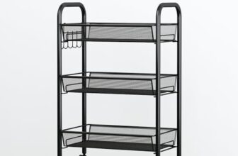 Sulfar 3 Layer Multi Purpose Stainless Steel Rotating Kitchen Trolley Space-Saving Fruits Vegetables Storage Rack Organizer (Black)