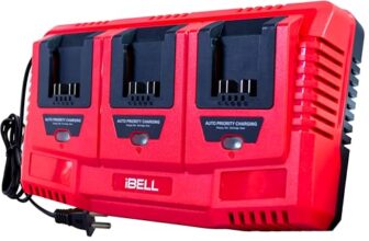 iBELL One Power Series Li-Ion Tri Charger |3 Slot 21V Battery Charger with USB Port| 65W Fast Charging | 3A Output | AC 100-240V~ 50/60Hz Input | Priority Sequential Charging.