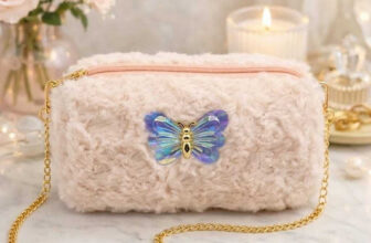 JASUNIQ Purple Sling Bag Girls Fluffy Crossbody Bag with Chain Strap, Butterfly Embellishment