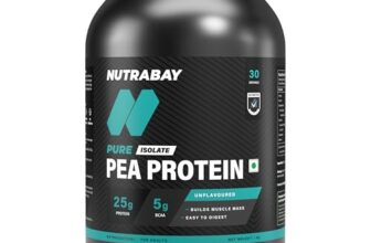 Nutrabay Pure Pea Protein Isolate – 25.3g Protein, 5g BCAA, Designed for Meal Supplementation, Easy to Digest Plant Protein for Muscle Growth & Recovery – 1 Kg Unflavoured, 30 Servings