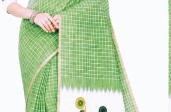 Linenplus Checkered Daily Wear Cotton Linen Saree(Light Green)