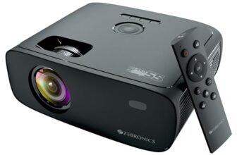 ZEBRONICS PIXAPLAY 55, Smart Projector, 10000 Lumens, 4K Support, 150 Inch Screen Size, Quad Core Processor, Bluetooth, HDMI, USB, WiFi, mSD, AUX, 1080p Native, APP Support, Miracast