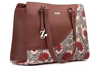 ZOUK Nawabi Couture Office Essential Bag | Jute | Vegan Leather Handcrafted Tote Bag With Double Handle Shoulder Strap| Beige and Red