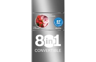 Bosch 302L, 3 Star, MaxFlex Convert Frost Free Triple Door Refrigerator | 8-in-1 Convertible Storage Modes | 57L Extra Convertible Zone | Cool Extend up to 18 hours (CMC33K03NI, Smokey Steel)