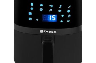 Faber 4Ltr 1300W Digital Air Fryer | Fry, Bake, Roast | 85% Less Oil, 200°C Swirl Heating| 360 Rapid Air Technology |10-Preset Menu| Touch Control | Auto Shut-Off |2 Yrs Warranty|Black, FAF CrispX 4.0