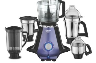 Preethi Zodiac Glitter 750 Watts Mixer Grinder, 5 Jars (1 Food Processor Jar, 3 Stainless Steel Jars, Juicer Jar), Atta Kneading, Powerful Grinding, 2 Year Warranty, Lifelong Free Service, Lavender