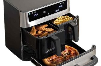 Cuisinart Tri Zone Air Fryer and Oven 13.6 L Without PFAS, 3 Zones, 2 Baskets 4.3L + 5L Oven, 9 Functions: Airfryer, Roast, Grill, Bake, Warm, Dehydrate, Pizza, Toast, Manual, Stainless Steel