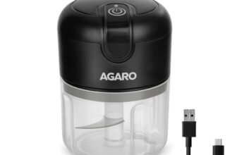 AGARO Elite Rechargeable Mini Electric Chopper, Food Grade Bowl, Stainless Steel Blades, Rechargeable, One Touch Operation, for Chopping Garlic, Ginger, Onion, Vegetable, Nuts, 250 Ml, Black