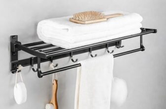 MIORAH 24 Inch Foldable Aluminum Towel Rack for Bathroom – Wall Mounted Double – Tier Towel Holder with Rod & Hooks | Rustproof Black