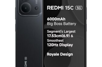 REDMI 15C 5G Midnight Black 6GB + 128GB | Royale Design | Massive 6000mAh Battery | Segment’s Largest 17.53cm Display Up to 120Hz | MediaTek Dimensity 6300 | 33W Fast Charging | 50MP AI Dual Camera