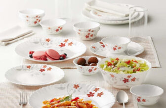 Larah by Borosil Pack of 13 Opalware ROSALIE Dinner Set(Orange, Red, Grey, Microwave Safe)
