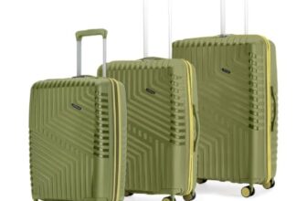 LAttitude By Provogue Core Set of 3 Trolley Bags Cabin + Medium + Large Polypropylene Hard Suitcase, 8 Spinner Wheels, Recessed Number Lock, Luggage for Men & Women Moss Green/Lunar Yellow