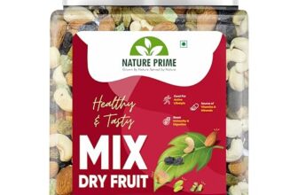 Nature Prime 100% Natural Premium Mix Dry Fruits 1kg with Almonds | Cashew | Kishmish | Apricot | Black Raisins | Dried Kiwi | Nuts and Dry Fruits 1 Kg (Jar pack)