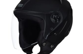 STUDDS Vogue ISI Certified Open Face Motorcycle Helmet for Men and Women with Clear Visor (MATT Black, , L)