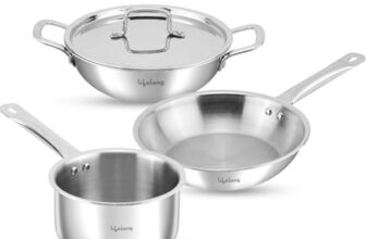Lifelong 4 piece Triply cookware Set| Triply Kadai, Frypan & Saucepan for Cooking | 24 cm Kadai & Fry Pan 22 cm with Lid | 16 cmSauce Pan | Induction Bottom & Gas Stove Cookware (Silver, LLTPKFPSP01)
