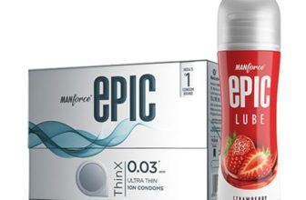 Manforce Epic ThinX Condoms 10 Units with Epic Strawberry Lube| 0.03mm Ultra Thin Condoms| Water-based Lube
