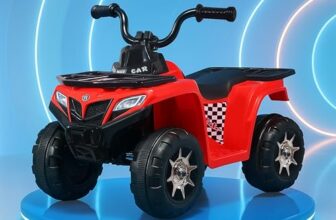 Kidsmate ATV Raider Electric Car for Kids | Battery Operated Cars for Kids with 6V Battery, LED Lights Bluetooth & USB Multimedia | Forward & Backward 4 Wheels Ride on Toy for Age 2-5 Yrs – Black/Red