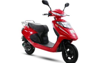 AMO Inspirer EV Lead Acid Electric Scooter 50Km-60Km per Charge Non RTO, Red with Portable Charger