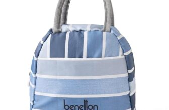 United Colors of Benetton Lunch Bag for Women & Men, Insulated Bag, Tiffin Lunch Bag for Office/College/School, Bottle Holder, Lightweight, Durable Handles, Multiple Pockets, with Warranty (Blue)