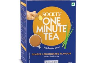 Society One Minute Tea | Ginger Lemongrass Flavour | Made with Lemongrass & Ginger | Flavoured Instant Tea | 14g X 10 Sachets (140g) | Pack of 1