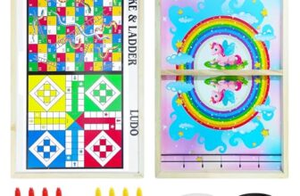 VGRASSP 3 in 1 Fastest Finger Ludo, Snake & Ladder Wooden Board Game for Kids & Adults – Double Sided Sling Puck Birthday Gift for Family Entertainment – Made with Pine Wood (Unicorn Design)