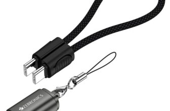 Zebronics Wattz 60CC4 Type-C to Type-C Braided Cable, PD 60W, Upto 480Mbps Data Sync, 20 cm, Durable, Charge & Sync, Rapid Charging, Compact with Keychain Case, For Laptops, Tablets, Mobiles (Black)