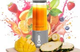Amazon Basics Portable Hand Blender for Smoothies and Juices | USB Rechargeable | 6 Stainless Steel Blades | 500 ml Food Grade Jar | 1 year Warranty | 2×2000 mAh Batteries (Grey)