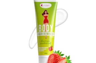 everteen Strawberry Hair Removal Cream for Women 50g, Suitable for Legs, Hands, Underarms & Back, Painless Hair Remover Cream for Girls with Spatula, All Skin Types – Pack of 1