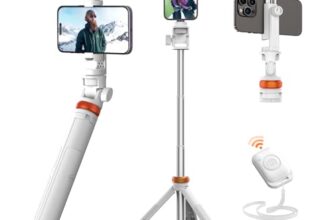 EUCOS 62″ Tripod for iPhone, Sturdy Selfie Stick Tripod with Remote & Lightweight Phone Stand, Solidest Portable Cell Phone Tripod, Compatible iPhone Pro Max/Android [White]