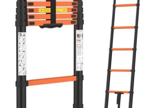 BonKaso Telescopic Ladder, 2M / 6.5Ft, 7 Steps – Heavy-Duty Foldable Alloy Steel Ladder | Anti-Slip, 150kg Load Capacity, Rustproof & EN131 Certified – Matt Black & Orange
