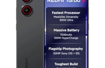 REDMI Turbo 5 (8GB + 256GB) Asphalt Black | Dimensity 8500 Ultra | Mega 7540mAh Battery | 100W HyperCharge | Compact 16.75cm(6.59) 120Hz AMOLED Screen | 50MP Sony OIS Camera | Upto 60% Assured Buyback