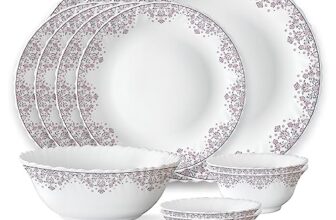 Larah by Borosil Lark Fluted Series Opalware Dinner Set | 13 Pieces for Family of 4 | Microwave & Dishwasher Safe | Bone-Ash Free | Crockery Set for Dining & Gifting | Plates & Bowls | White