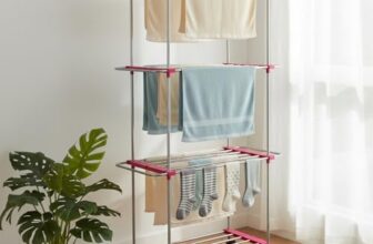 Amazon Brand – Solimo Plastic 3 Layer Cloth Drying Stand with Shoe Drying Section | Dimensions: 110 * 46 * 179 Cm (White and Pink)
